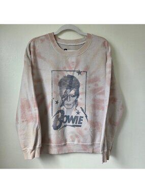 David Bowie Ziggy Stardust Pink and Cream Tie-Dye Women's Sweatshirt Large